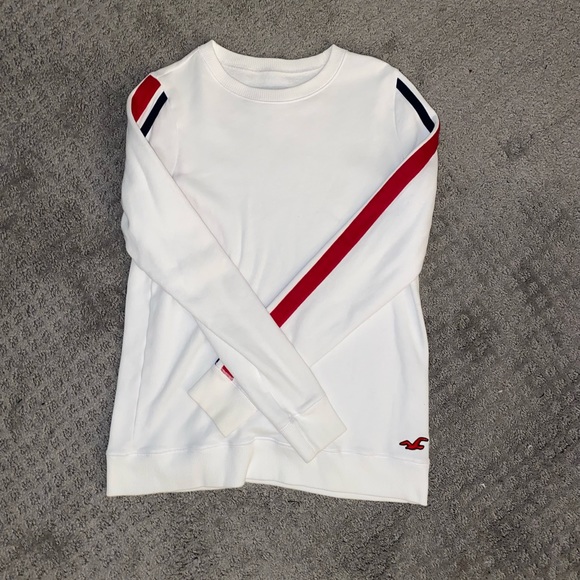 White Crew Neck Sweatshirt with stripe detailing - Picture 2 of 3